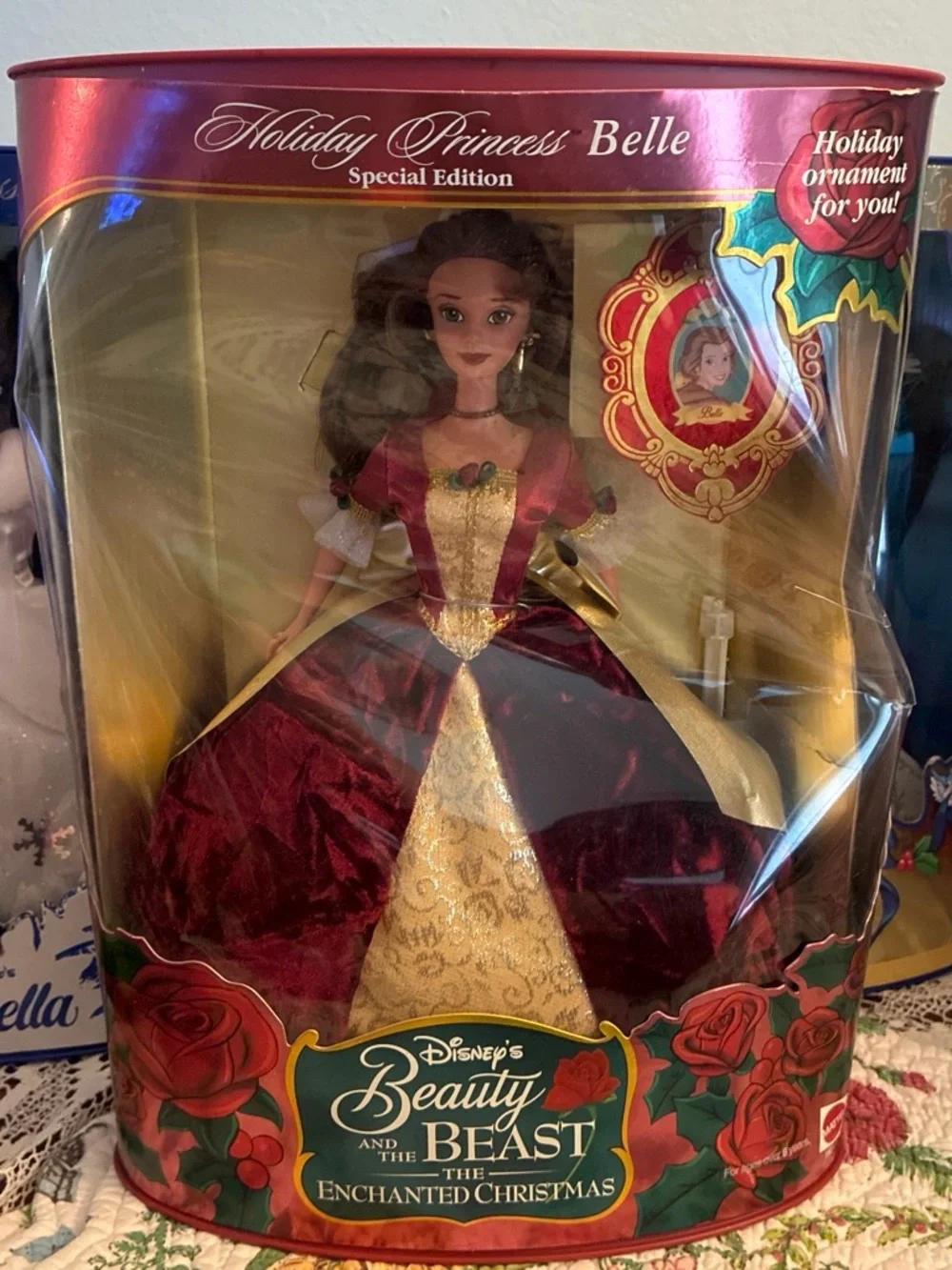 Disney Beauty and the Beast Belle Doll - Red & Gold Holiday Gown